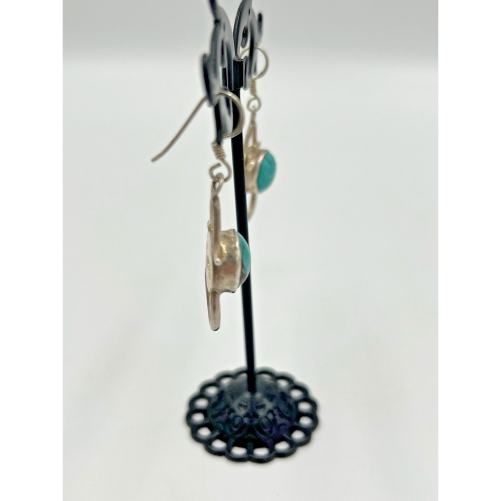 Turquoise Sterling Silver .925 Handmade Dangle Earrings - Picture 10 of 13